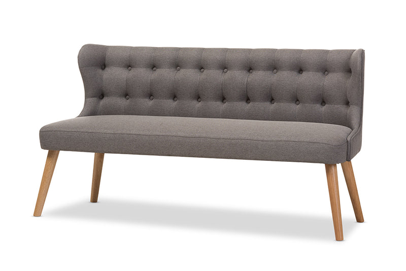 Graham Mid-Century Modern Gray Fabric and Natural Wood Finishing 3-Seater Settee Bench