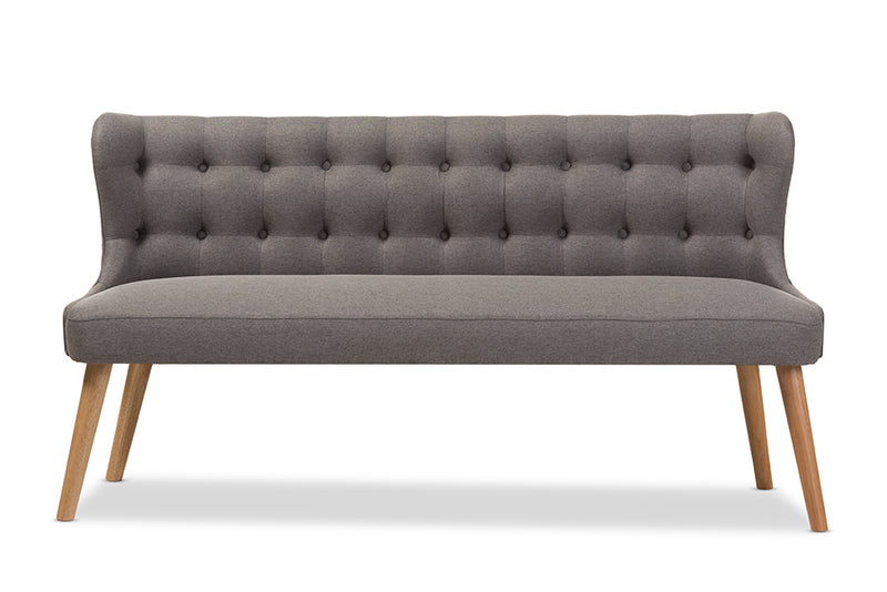 Graham Mid-Century Modern Gray Fabric and Natural Wood Finishing 3-Seater Settee Bench