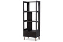 Honore Dark Brown Wood Leaning Bookcase w/Display Shelves and One Drawer Baxton