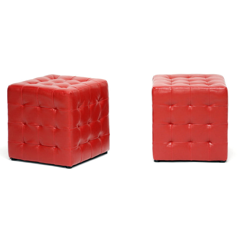 Henry Red Modern Cube Ottoman (Set of 2) Baxton