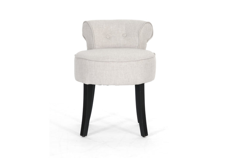 Ivora Button Tufted Beige Linen Modern Lounge Stool