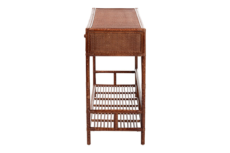 Brock Marbled Tortoise Natural Rattan 3-Drawers Console Table