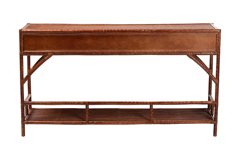 Brock Marbled Tortoise Natural Rattan 3-Drawers Console Table