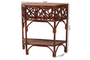 Casper Marbled Tortoise Natural Rattan Console Table with Chippendale Design