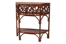 Casper Marbled Tortoise Natural Rattan Console Table with Chippendale Design