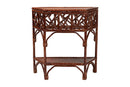 Casper Marbled Tortoise Natural Rattan Console Table with Chippendale Design