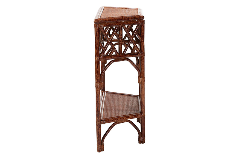 Casper Marbled Tortoise Natural Rattan Console Table with Chippendale Design