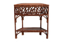 Casper Marbled Tortoise Natural Rattan Console Table with Chippendale Design