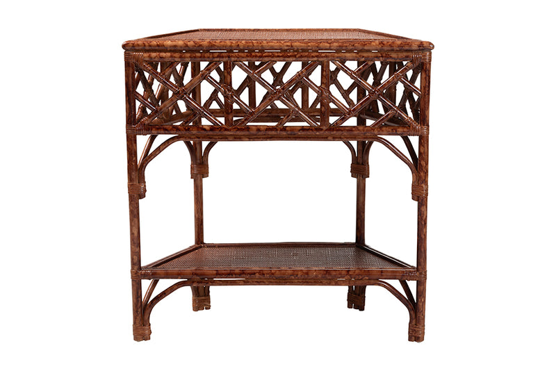 Casper Marbled Tortoise Natural Rattan Console Table with Chippendale Design