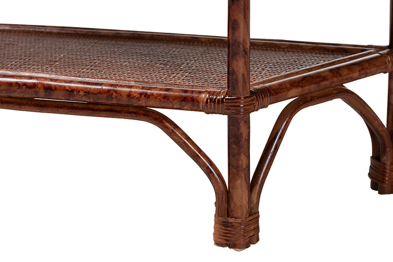 Casper Marbled Tortoise Natural Rattan Console Table with Chippendale Design