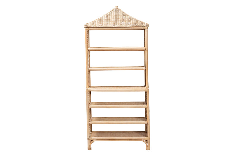 Sherwin 6-Tier bookcase with Pagoda Top, Natural Rattan Display Shelf