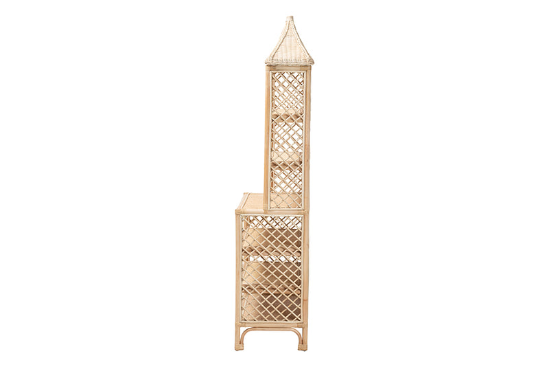 Sherwin 6-Tier bookcase with Pagoda Top, Natural Rattan Display Shelf