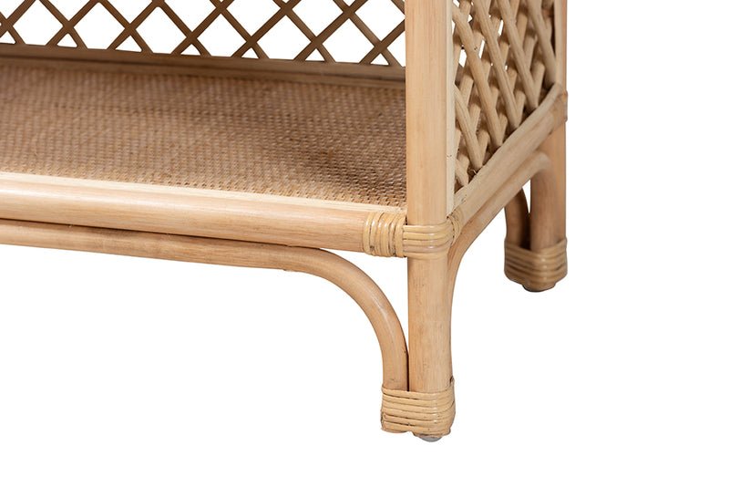 Sherwin 6-Tier bookcase with Pagoda Top, Natural Rattan Display Shelf