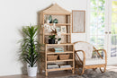 Sherwin 6-Tier bookcase with Pagoda Top, Natural Rattan Display Shelf