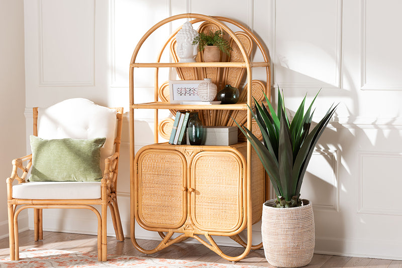 Kasper Peacock Fan Natural Rattan Cabinet