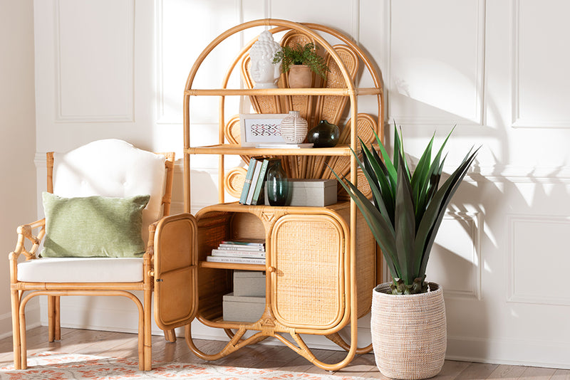 Kasper Peacock Fan Natural Rattan Cabinet