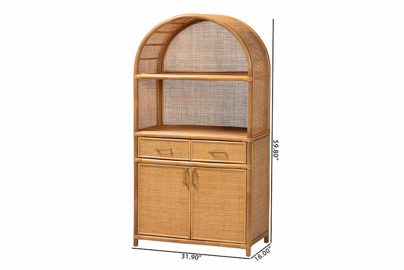 Kenny Two Drawers and Doors Arched Natural Rattan Storage Cabinet