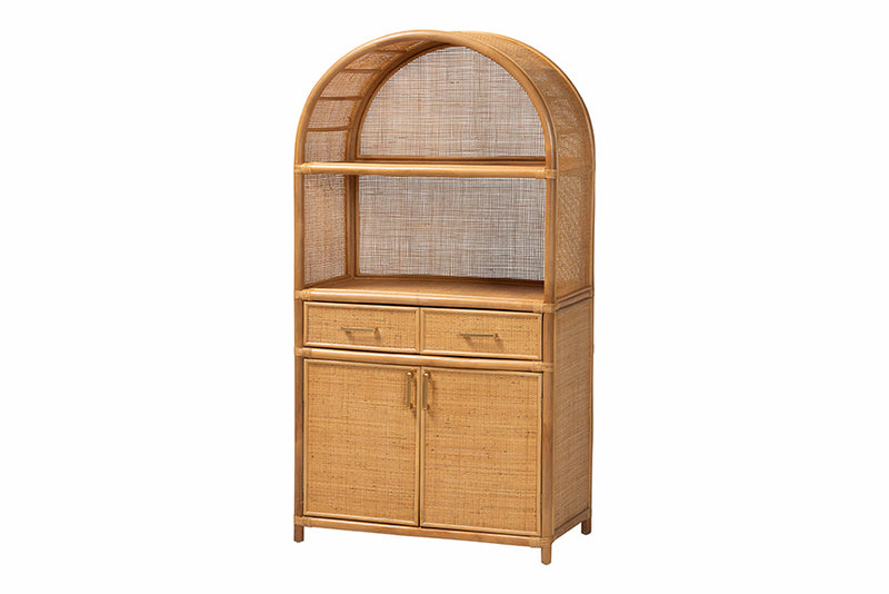 Kenny Two Drawers and Doors Arched Natural Rattan Storage Cabinet