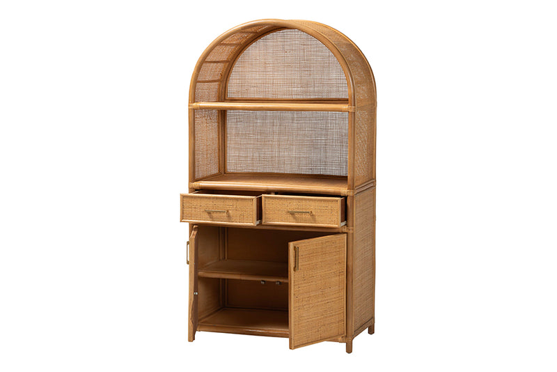 Kenny Two Drawers and Doors Arched Natural Rattan Storage Cabinet