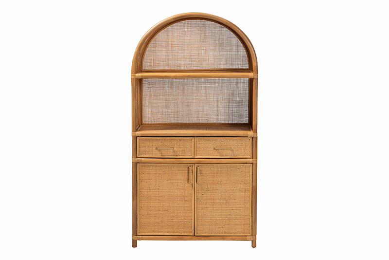 Kenny Two Drawers and Doors Arched Natural Rattan Storage Cabinet