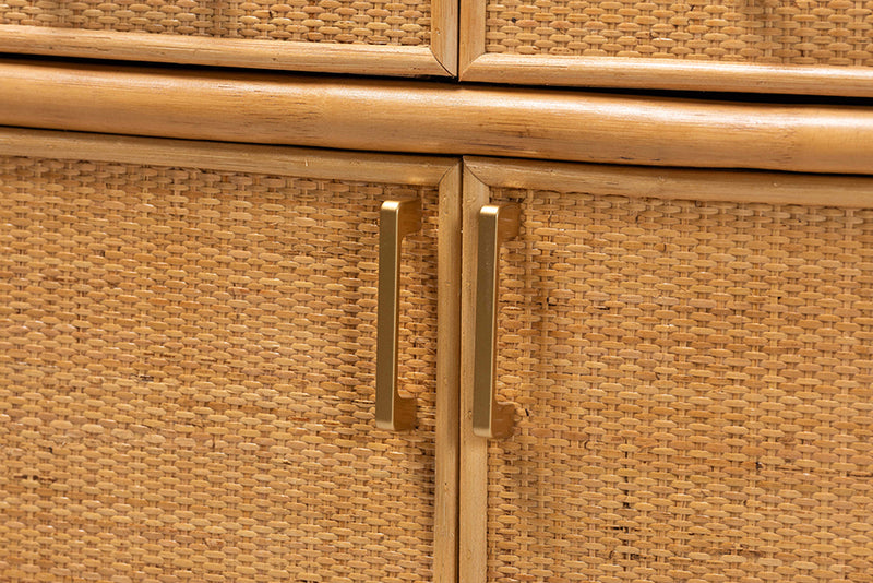 Kenny Two Drawers and Doors Arched Natural Rattan Storage Cabinet