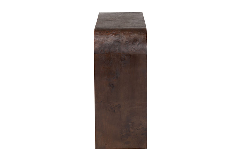 Willis Real Burl Wood Console Table in Dark Walnut Brown