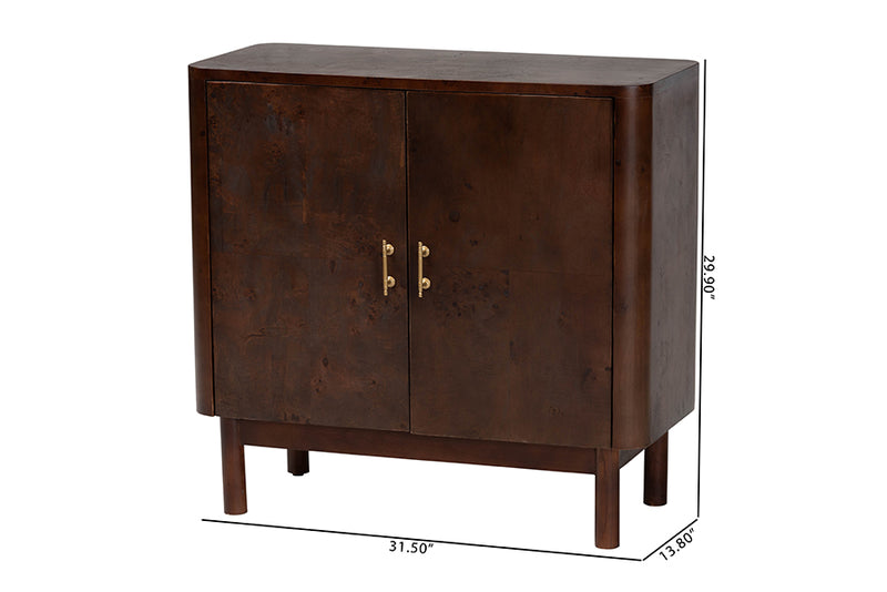 Latnia Real Burl Wood Storage Cabinet in Dark Walnut Brown