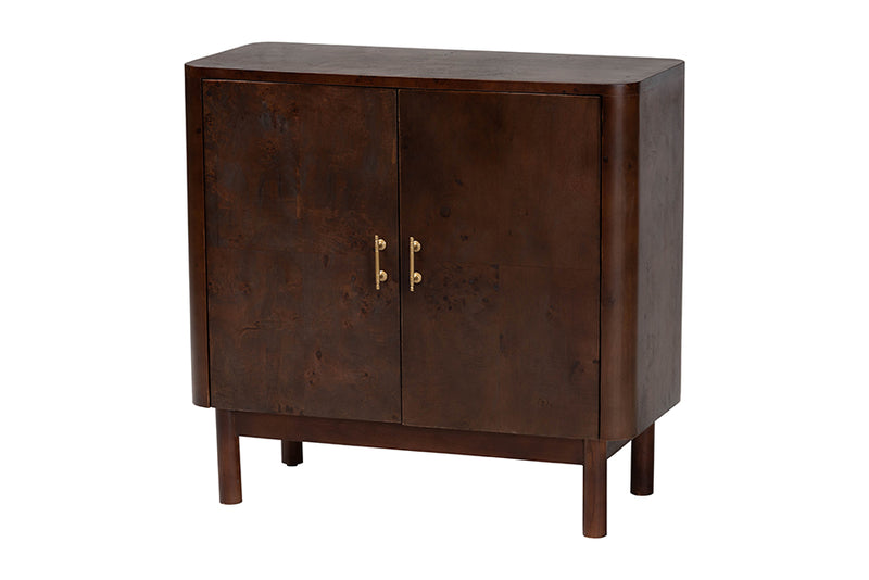 Latnia Real Burl Wood Storage Cabinet in Dark Walnut Brown
