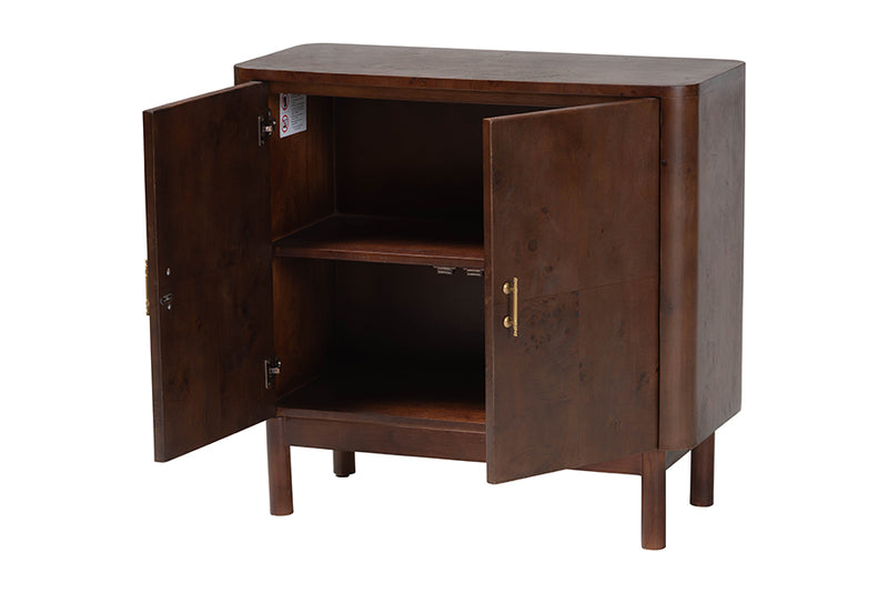 Latnia Real Burl Wood Storage Cabinet in Dark Walnut Brown