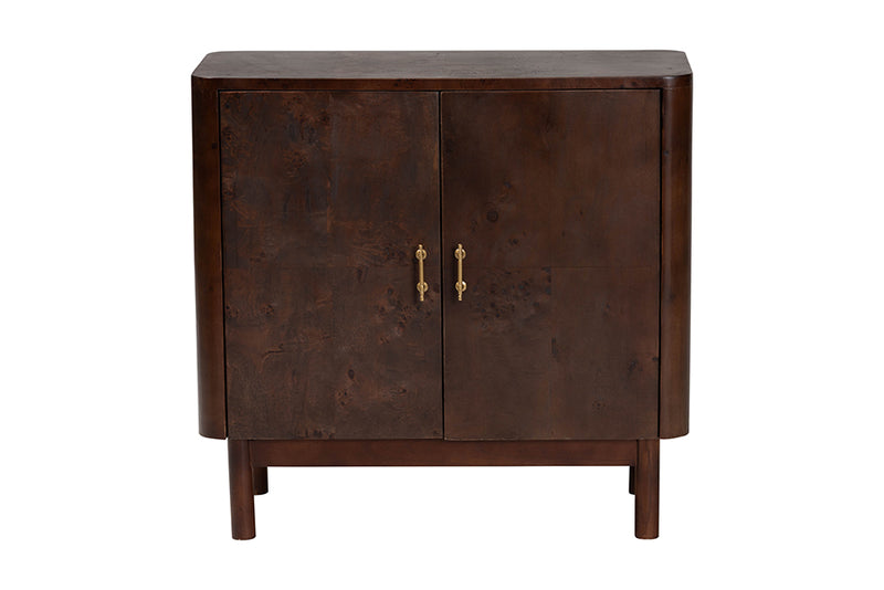 Latnia Real Burl Wood Storage Cabinet in Dark Walnut Brown