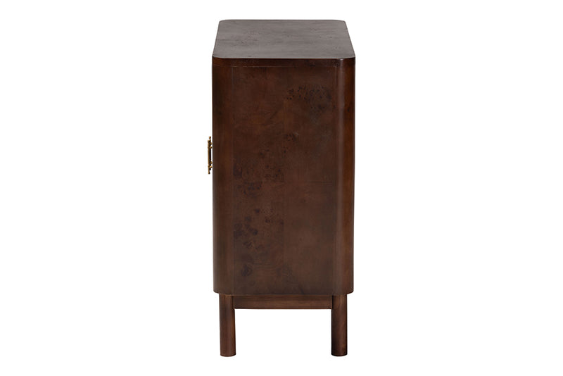 Latnia Real Burl Wood Storage Cabinet in Dark Walnut Brown