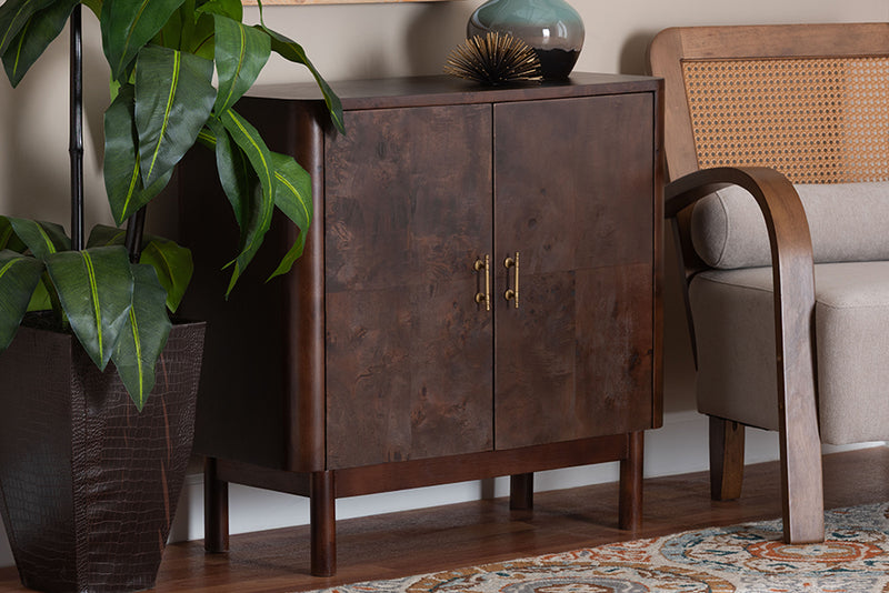 Latnia Real Burl Wood Storage Cabinet in Dark Walnut Brown