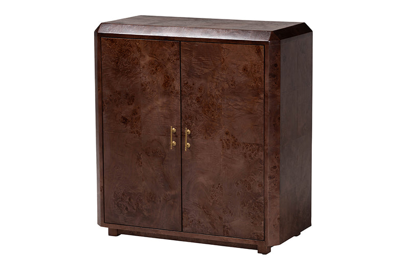 Rebecca Real Burl Wood Storage Cabinet in Dark Walnut Brown