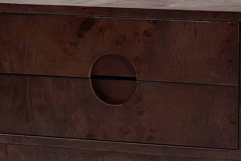 Lanica Real Burl Wood Nightstand in Dark Walnut Brown