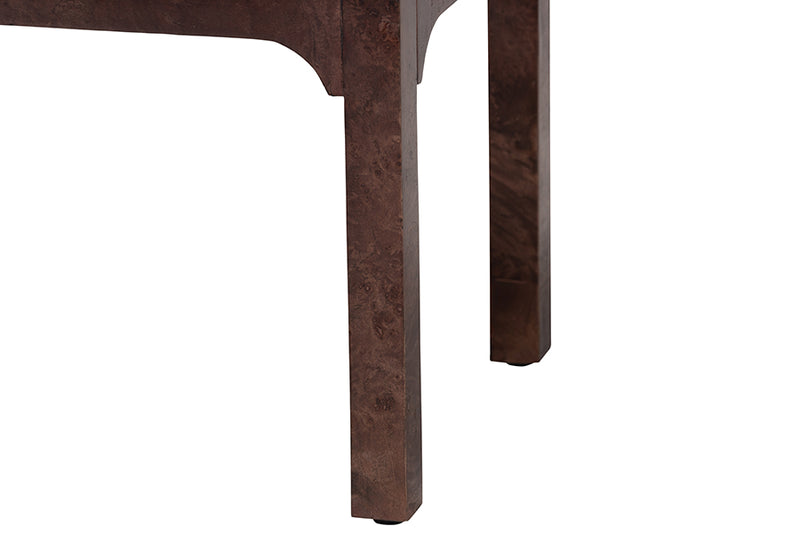 Lanica Real Burl Wood Nightstand in Dark Walnut Brown