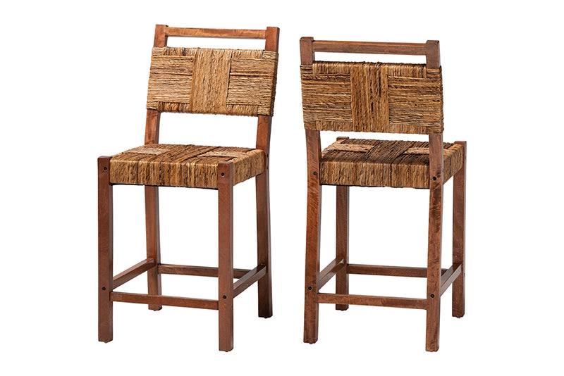Cachet Seagrass Counter Stool Set of 2 with Woven Seat and Backrest