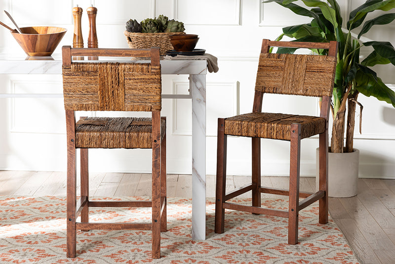 Cachet Seagrass Counter Stool Set of 2 with Woven Seat and Backrest