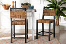 Scotlyn Seagrass Counter Stool Set of 2 with Woven Seat and Backrest