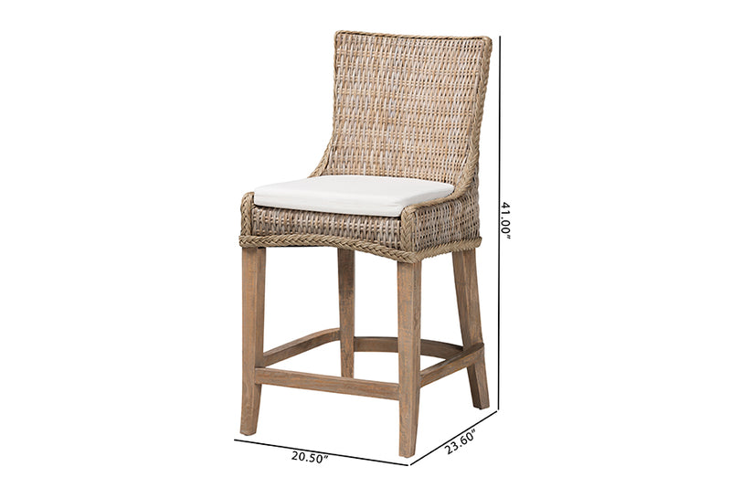 Novia Wingback Gray Rattan Counter Stool with Cushion