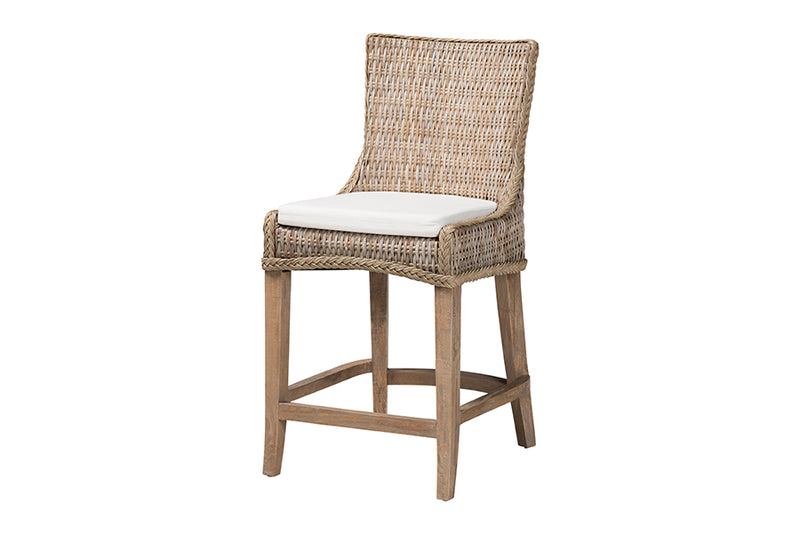 Novia Wingback Gray Rattan Counter Stool with Cushion