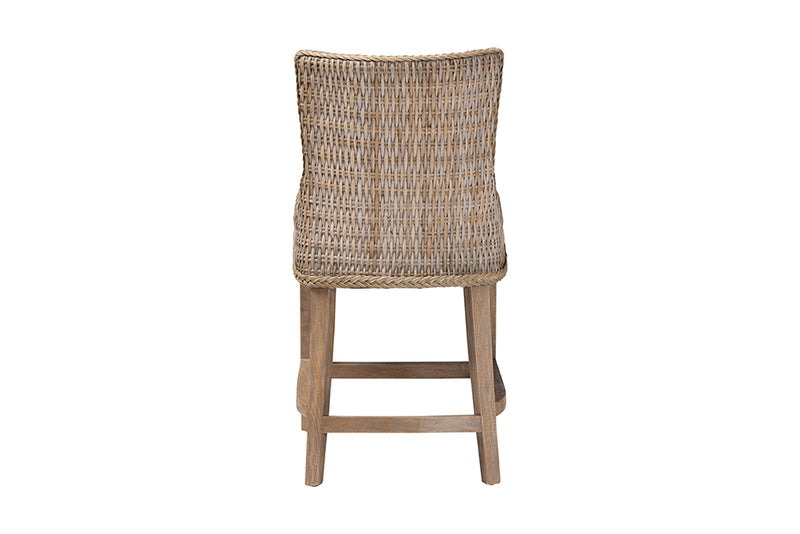 Novia Wingback Gray Rattan Counter Stool with Cushion