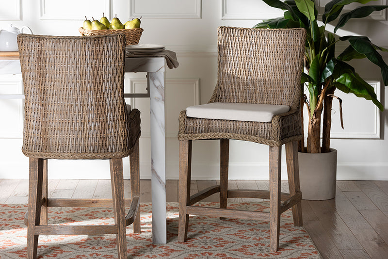 Novia Wingback Gray Rattan Counter Stool with Cushion