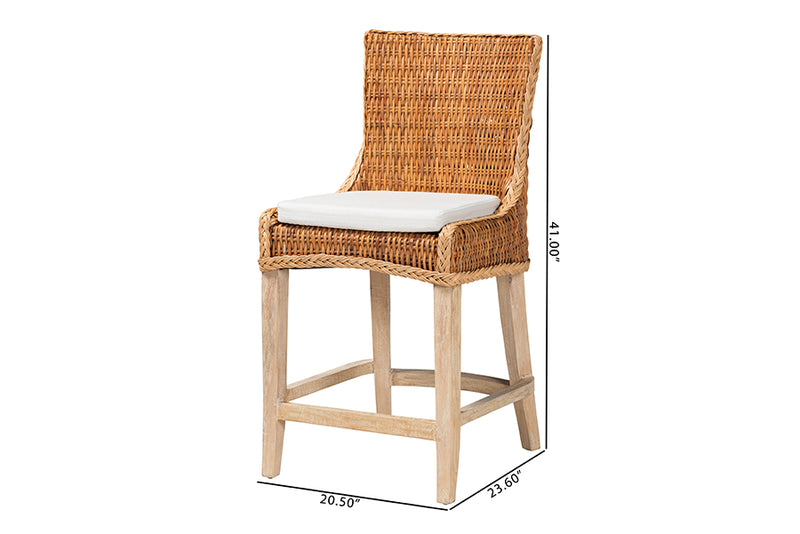 Novia Wingback  Natural Rattan Counter Stool with Cushion