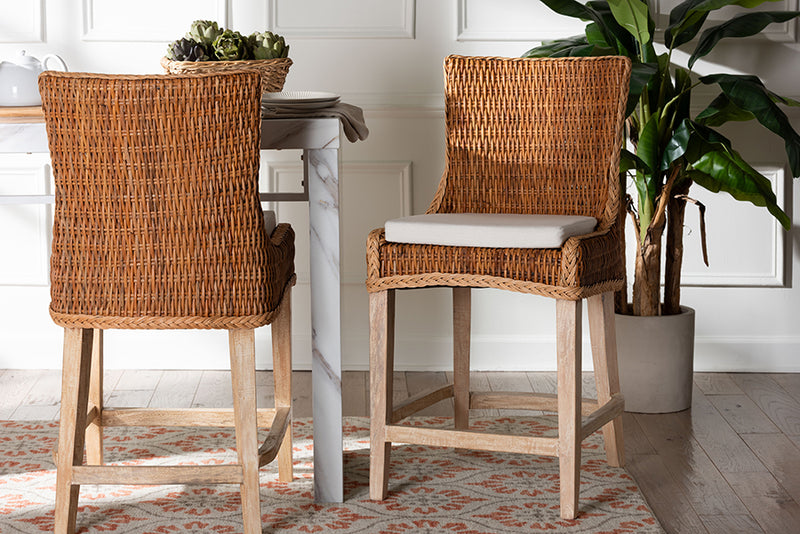 Novia Wingback  Natural Rattan Counter Stool with Cushion