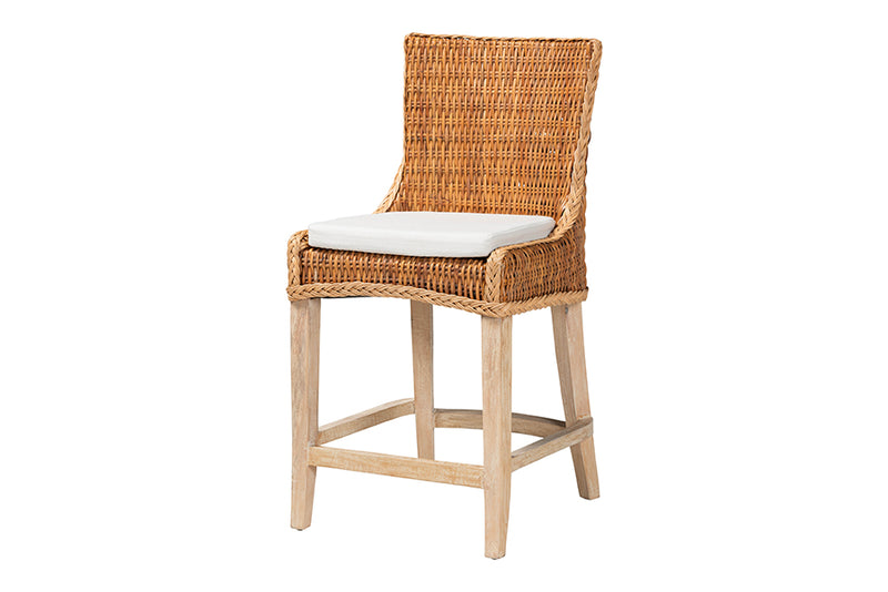Novia Wingback  Natural Rattan Counter Stool with Cushion