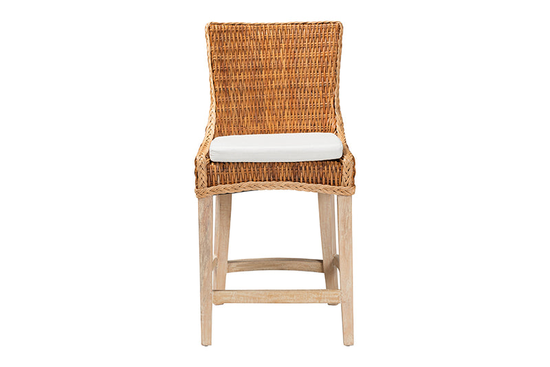 Novia Wingback  Natural Rattan Counter Stool with Cushion