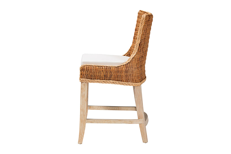 Novia Wingback  Natural Rattan Counter Stool with Cushion