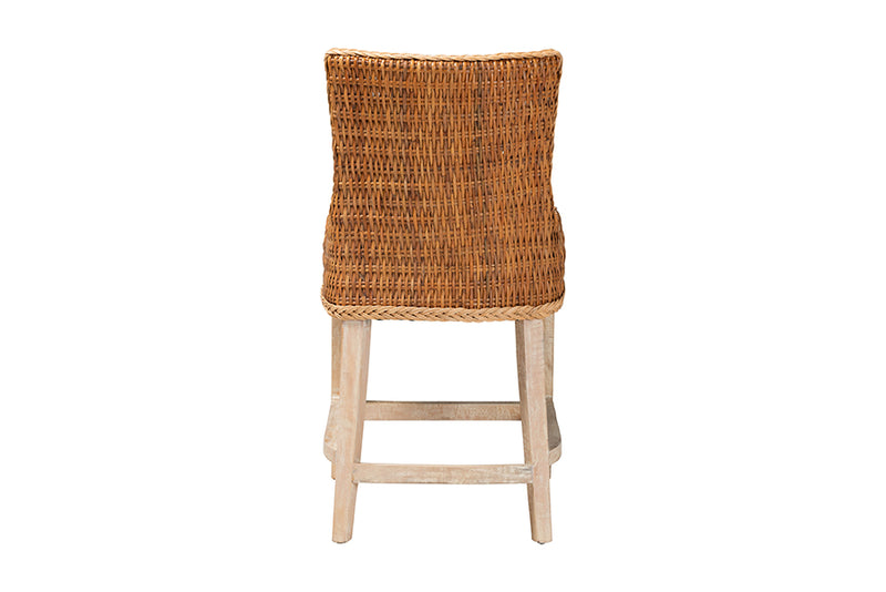 Novia Wingback  Natural Rattan Counter Stool with Cushion