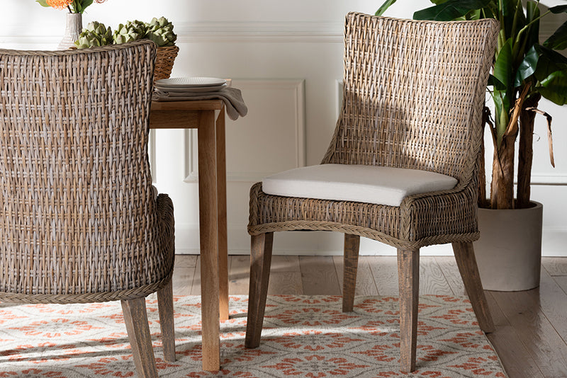 Novia Wingback Gray Rattan Dining Chair with Cushion