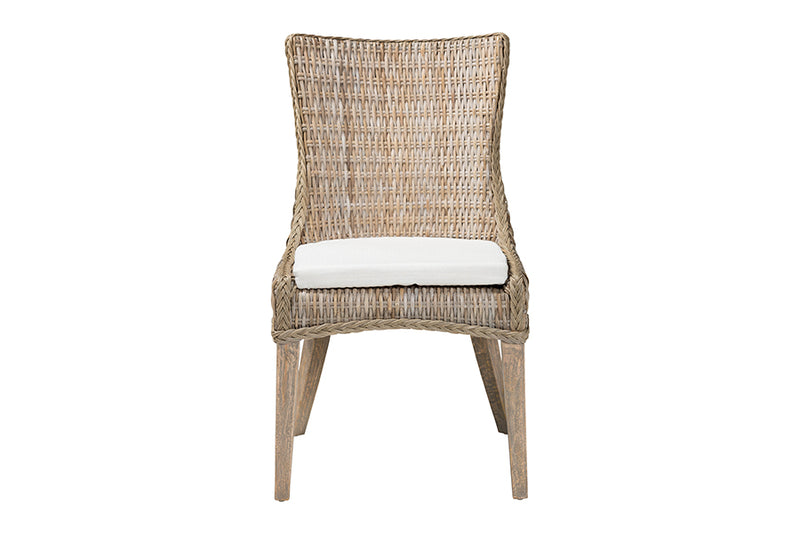 Novia Wingback Gray Rattan Dining Chair with Cushion
